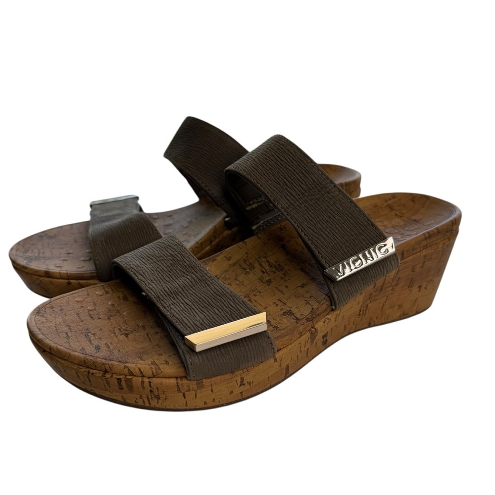 Vionic Womens Pepper Slide Wedge Two Strap Sandals Size 10 Gray
